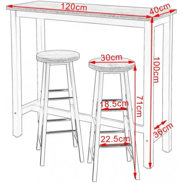 1 X Bartafel + 2 X Barkrukset, Metalen Frame, MDF Wit 3