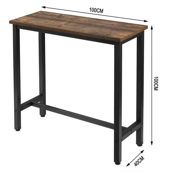 1x Bartafel Eettafel, Metalen Frame, Tafelblad Van MDF, 100x40x100cm (BxDxH) Vintage Hout 3