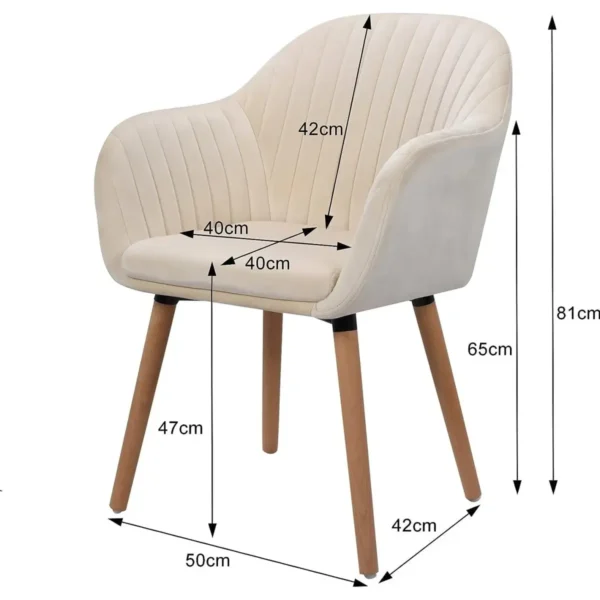 1x Eetkamerstoelen Gestoffeerde Stoel Woonkamerstoel Met Armleuning Fluweel Massief Hout Crème Wit 3