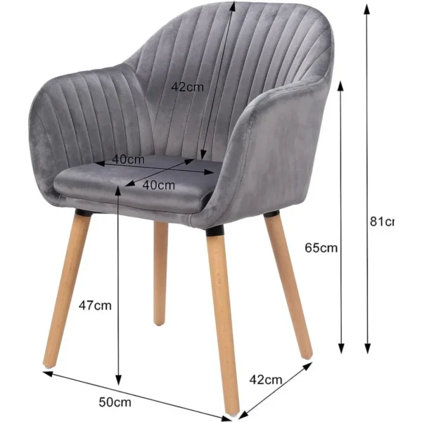 1x Eetkamerstoelen Gestoffeerde Stoel Woonkamerstoel Met Armleuning Fluweel Massief Hout Donkergrijs 3