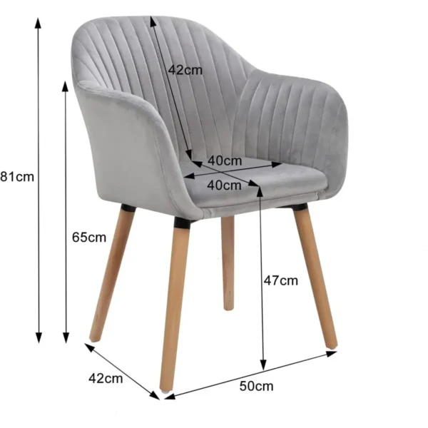 1x Eetkamerstoelen Gestoffeerde Stoel Woonkamerstoel Met Armleuning Fluweel Massief Hout Lichtgrijs 3