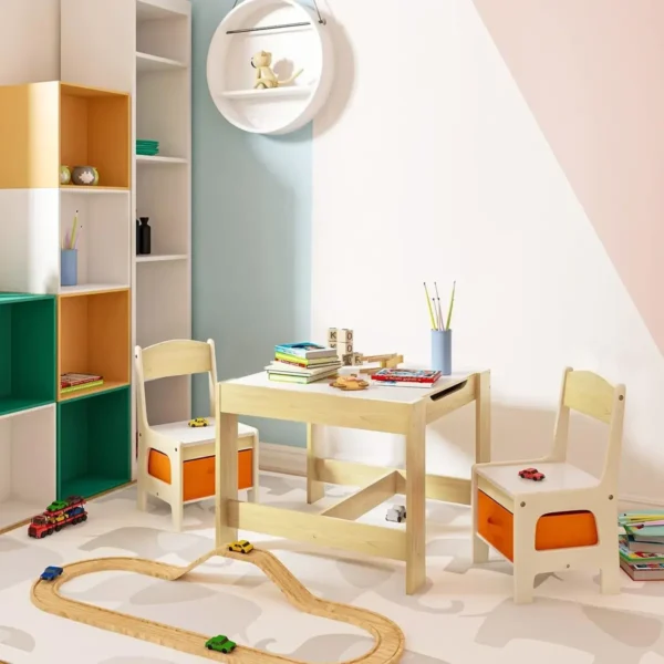 3 Stukken Kinderzitgroep Kindertafel Met 2 Stoelen En Opbergruimte Voor Kleuters 2