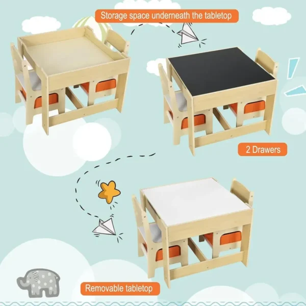 3 Stukken Kinderzitgroep Kindertafel Met 2 Stoelen En Opbergruimte Voor Kleuters 4