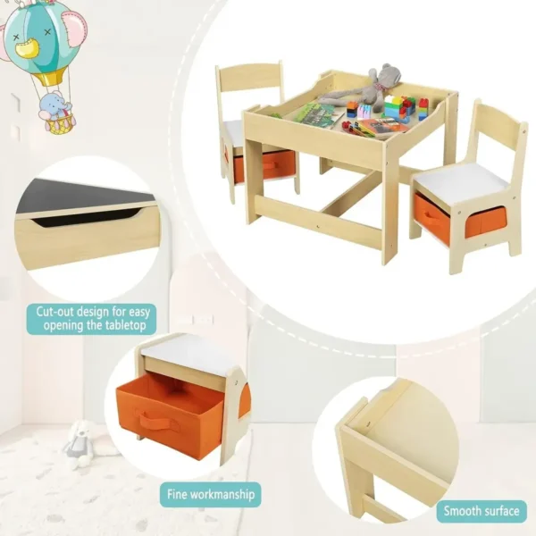 3 Stukken Kinderzitgroep Kindertafel Met 2 Stoelen En Opbergruimte Voor Kleuters 6