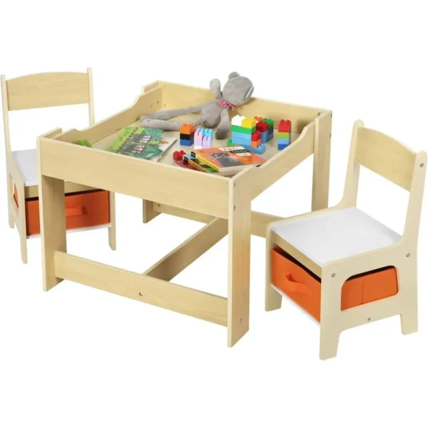 3 Stukken Kinderzitgroep Kindertafel Met 2 Stoelen En Opbergruimte Voor Kleuters 7