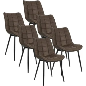 6x Eetkamerstoelen, Met Rugleuning, Kunstleer, Bruin Metalen Frame 1