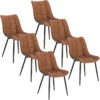 6x Eetkamerstoelen, Met Rugleuning, Kunstleer, Lichtbruin Metalen Frame 1