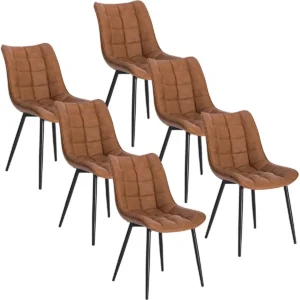 6x Eetkamerstoelen, Met Rugleuning, Kunstleer, Lichtbruin Metalen Frame 1