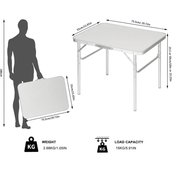 Aluminium Campingtafel, Klaptafel, 75,5x55x25,5/59cm, Tafelblad Van Wit MDF 3