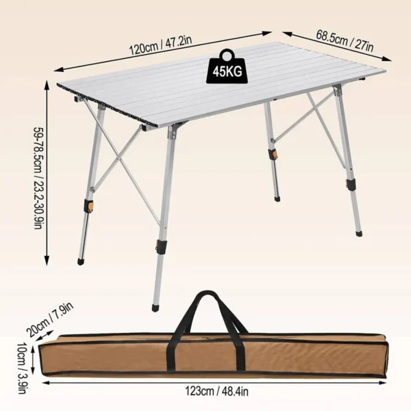 Aluminium Campingtafel Met Draagtas 120×68,5 Cm Voor 4-6 Personen Zilver 3