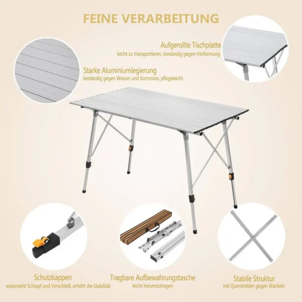 Aluminium Campingtafel Met Draagtas 120×68,5 Cm Voor 4-6 Personen Zilver 4