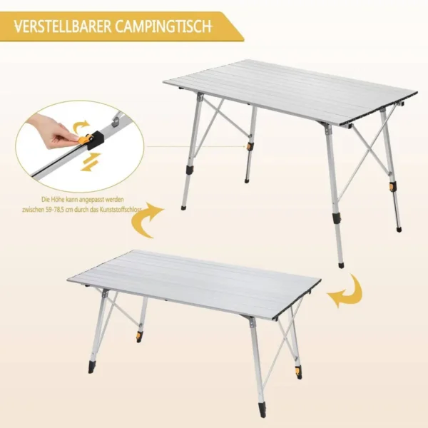 Aluminium Campingtafel Met Draagtas 120×68,5 Cm Voor 4-6 Personen Zilver 5