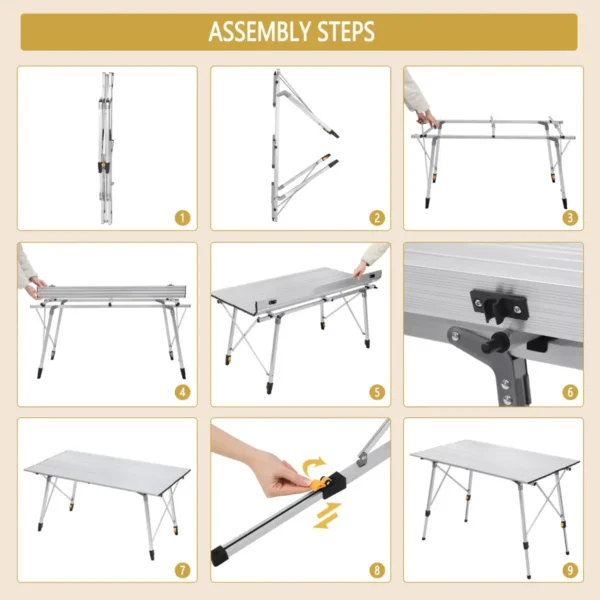 Aluminium Campingtafel Met Draagtas 120×68,5 Cm Voor 4-6 Personen Zilver 7