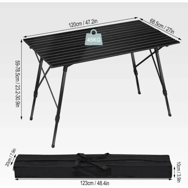 Aluminium Campingtafel Met Draagtas 120×68,5 Cm Voor 4-6 Personen Zwart 3