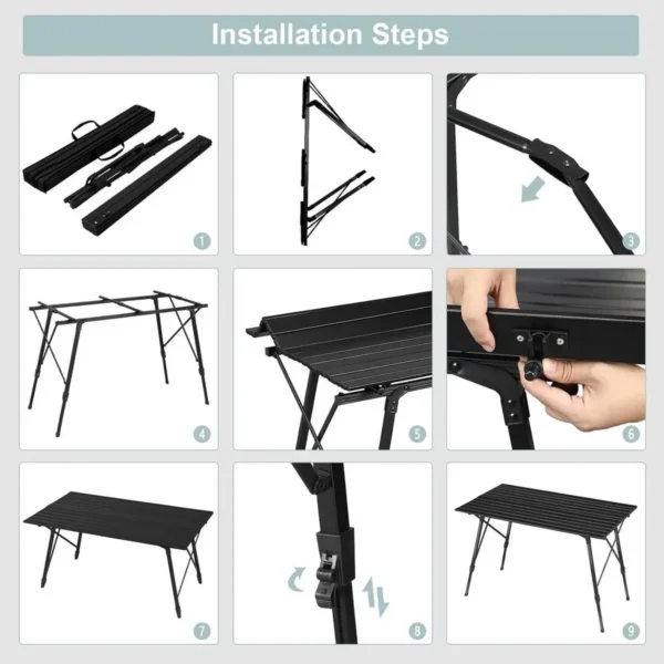 Aluminium Campingtafel Met Draagtas 120×68,5 Cm Voor 4-6 Personen Zwart 7