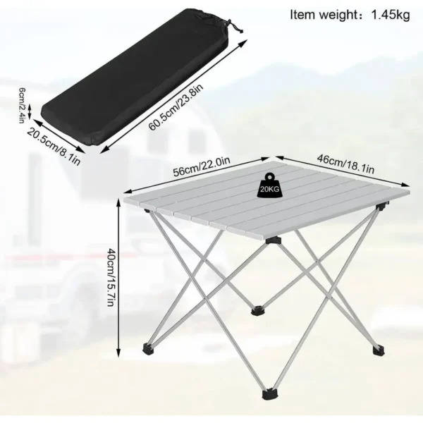 Aluminium Campingtafel Opvouwbare Klaptafel Ultralicht Draagbaar Met Draagtas Zilver 3