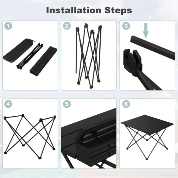 Aluminium Campingtafel Opvouwbare Klaptafel Ultralicht Draagbaar Met Draagtas Zwart 5