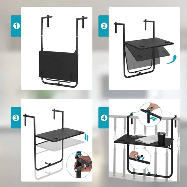 Balkonhangtafel Opklapbaar, Hangtafel Met In Hoogte Verstelbaar Tafelblad, Zwart 6