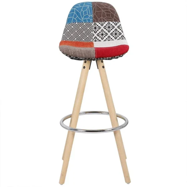 Barkrukset Van 2 Barstoelen Gemaakt Van Linnen Houten Frame Met Rugleuning + Voetensteun Veelkleurig 7