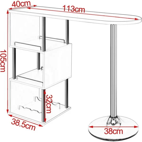 Bartafel, Bartafel, Bistrotafel, Met 3 Planken En Wijnrekken, Metaal, MDF Zwart 3