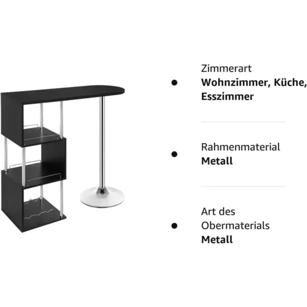 Bartafel, Bartafel, Bistrotafel, Met 3 Planken En Wijnrekken, Metaal, MDF Zwart 10