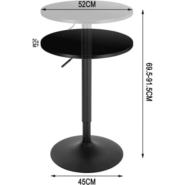 Bartafel Met Rond Tafelblad, In Hoogte Verstelbaar, Gemaakt Van MDF Metaal, Zwart 4