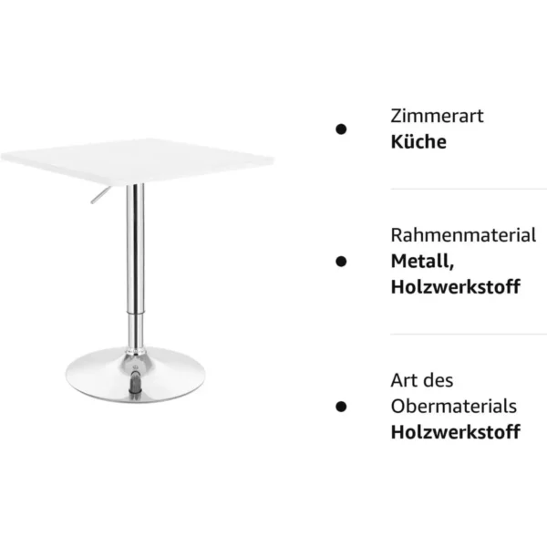 Bartafel, Met Trompetonderstel, Draaibaar Tafelblad Van Robuust MDF, In Hoogte Verstelbaar, Wit 8