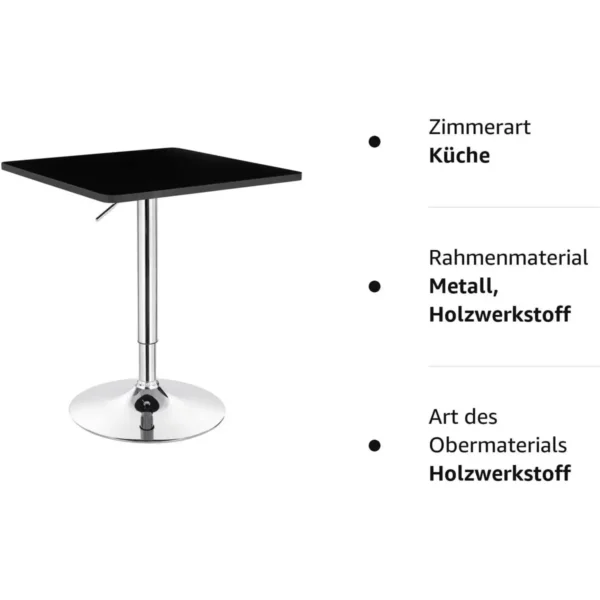 Bartafel, Met Trompetonderstel, Draaibaar Tafelblad Van Robuust MDF, In Hoogte Verstelbaar, Zwart 9