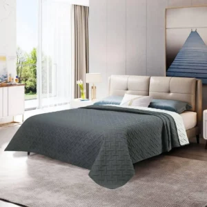 Bedsprei Met Geometrisch Patroon Donkergrijs Crème 170 X 210 Cm 1