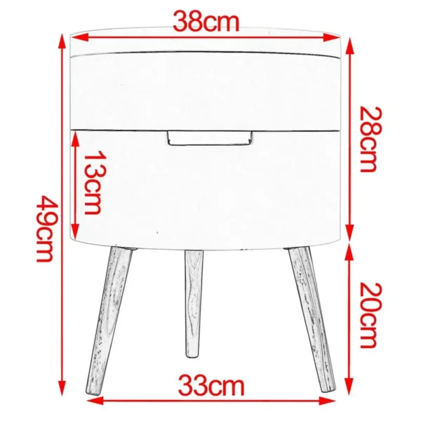 Bijzettafel, Nachtkastje, Met Opbergruimte, Houten Poten, MDF, 38x38x49cm (BxDxH) Grijs 3