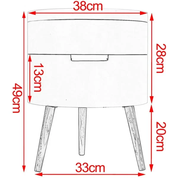 Bijzettafel, Nachtkastje, Met Opbergruimte, Houten Poten, MDF, 38x38x49cm (BxDxH) Wit 3