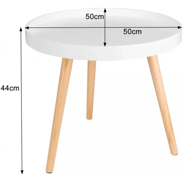 Bijzettafel Rond Kleine Salontafel Nachtkastje Massief Hout Wit 50x44cm (øxH) 3