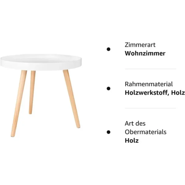 Bijzettafel Rond Kleine Salontafel Nachtkastje Massief Hout Wit 50x44cm (øxH) 9