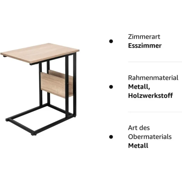 Bijzettafel, Salontafel, Laptoptafel, Gemaakt Van Spaanplaat En Metaal, 55x36x59,5cm (BxDxH) Licht Eiken 9