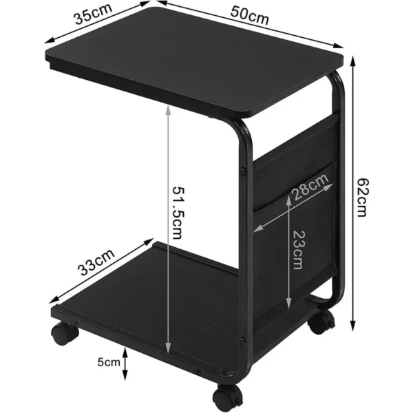 Bijzettafel Salontafel Met 2 Planken 1 Zijvak, Salontafel Op Wielen, Woonkamertafel Zwart 3