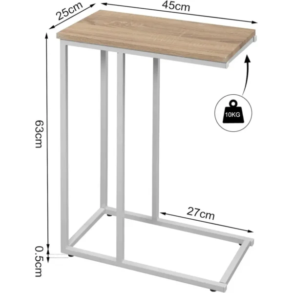 Bijzettafel, Salontafel, Nachtkastje, Frame Van Metaal, Tafelblad Van Licht Eikenhout 3