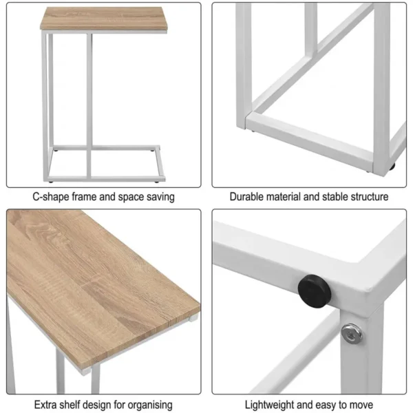 Bijzettafel, Salontafel, Nachtkastje, Frame Van Metaal, Tafelblad Van Licht Eikenhout 6