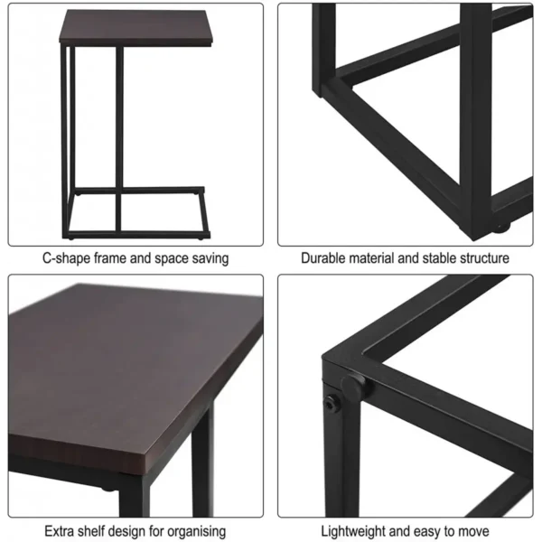 Bijzettafel, Salontafel, Nachtkastje, Metalen Frame, Tafelblad Van Donker Beukenhout 6