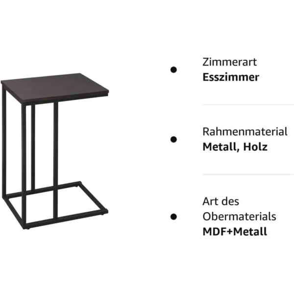 Bijzettafel, Salontafel, Nachtkastje, Metalen Frame, Tafelblad Van Donker Beukenhout 7