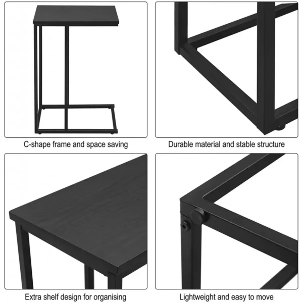 Bijzettafel, Salontafel, Nachtkastje, Metalen Frame, Zwart Houten Tafelblad 7