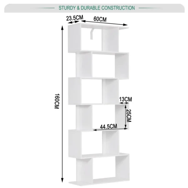 Boekenkast 6 Niveaus, Staande Plank Voor Display, Vrijstaande Plank, 60x160x23,5 Cm Wit 3