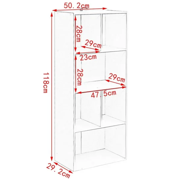 Boekenkast Met 6 Vakken, Witte Boekenkast, Vrijstaande Plank 4