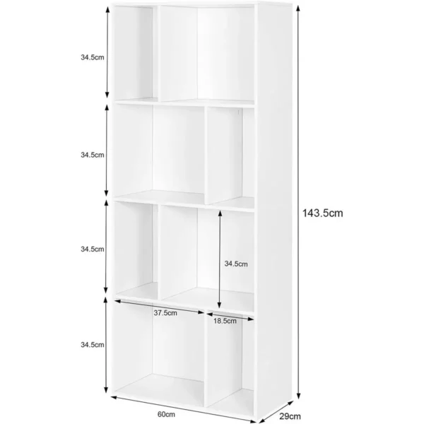 Boekenkast, Plank Met 8 Open Vakken, Staande Plank Wit, 60 X 143,5 X 29 Cm 3