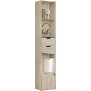 Boekenkast, Staande Plank Met Laden, Plank Met Deur, 30 X 158 X 24 Cm Licht Eiken 1