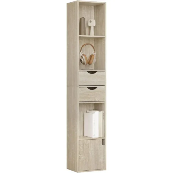 Boekenkast, Staande Plank Met Laden, Plank Met Deur, 30 X 158 X 24 Cm Licht Eiken 1