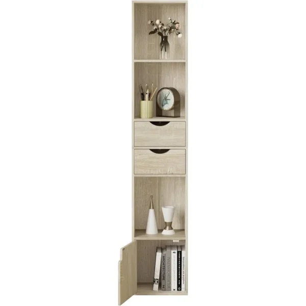 Boekenkast, Staande Plank Met Laden, Plank Met Deur, 30 X 158 X 24 Cm Licht Eiken 9