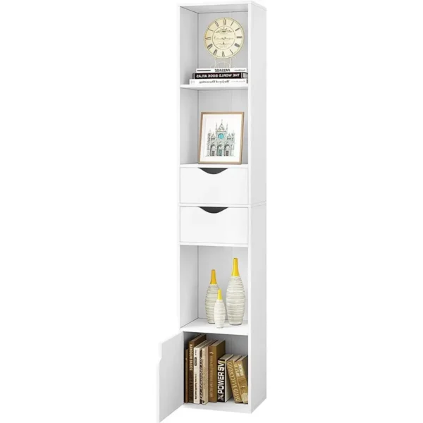 Boekenkast, Staande Plank Met Laden, Plank Met Deur, 30 X 158 X 24 Cm Wit 8