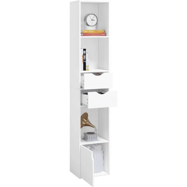 Boekenkast, Staande Plank Met Laden, Plank Met Deur, 30 X 158 X 24 Cm Wit 9