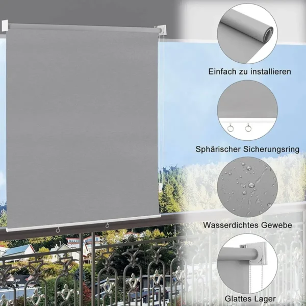 Buitenrolgordijn, Verticale Zonwering, Balkonluifel, Buitenrolgordijn, Grijs 100x140 Cm 3