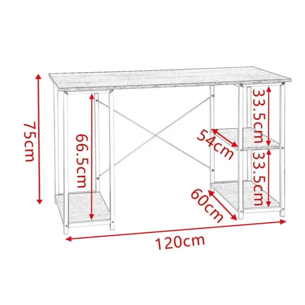 Bureau Gemaakt Van Hout En Staal, Met Plank 120x60x75 Cm Licht Wit Eiken 3